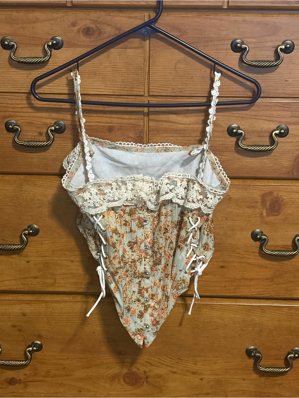 Floral Lace-Trim Cottagecore Corset in Cream and Peach